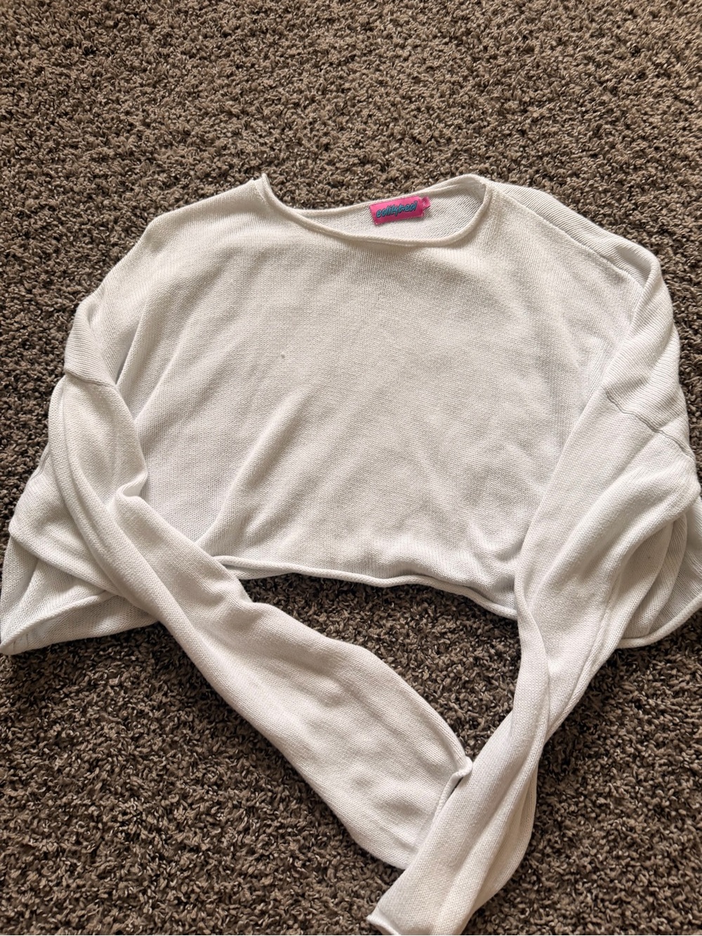 Edikted White Cropped Crew Neck Sweater